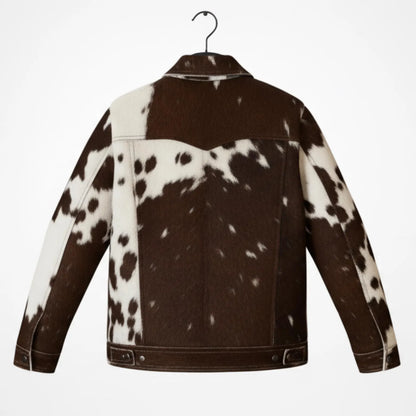 Vintage Cow Print Leather Jacket, Handmade Hair on Cowhide Coat, Western Rodeo Style