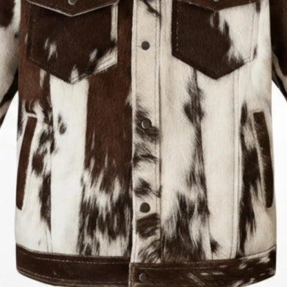 Vintage Cow Print Leather Jacket, Handmade Hair on Cowhide Coat, Western Rodeo Style