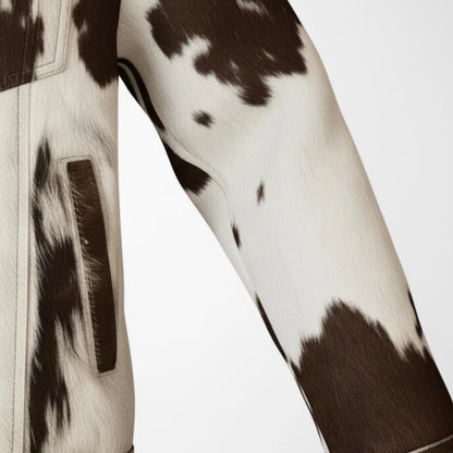 Vintage Cow Print Leather Jacket, Handmade Hair on Cowhide Coat, Western Rodeo Style