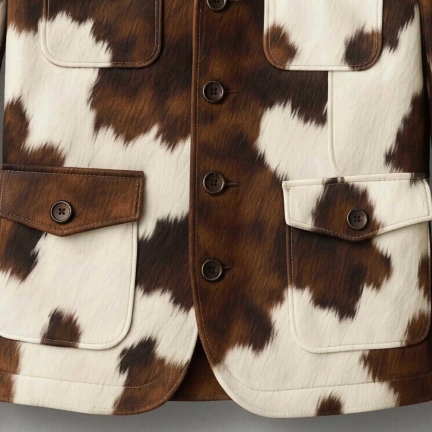 Western Cow Print Leather Jacket, Handmade Cowhide Coat, Hair on Hide Brown Jacket