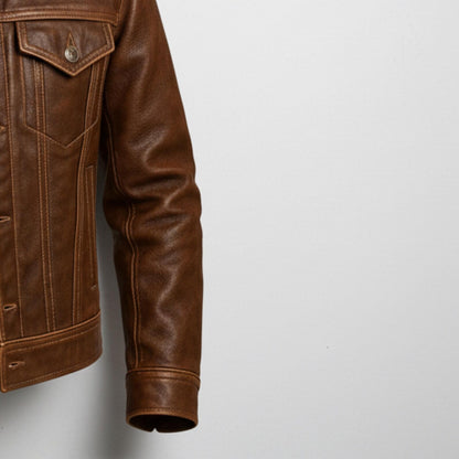 Vintage Style Brown Leather Jacket: Button Front, Gift for Him