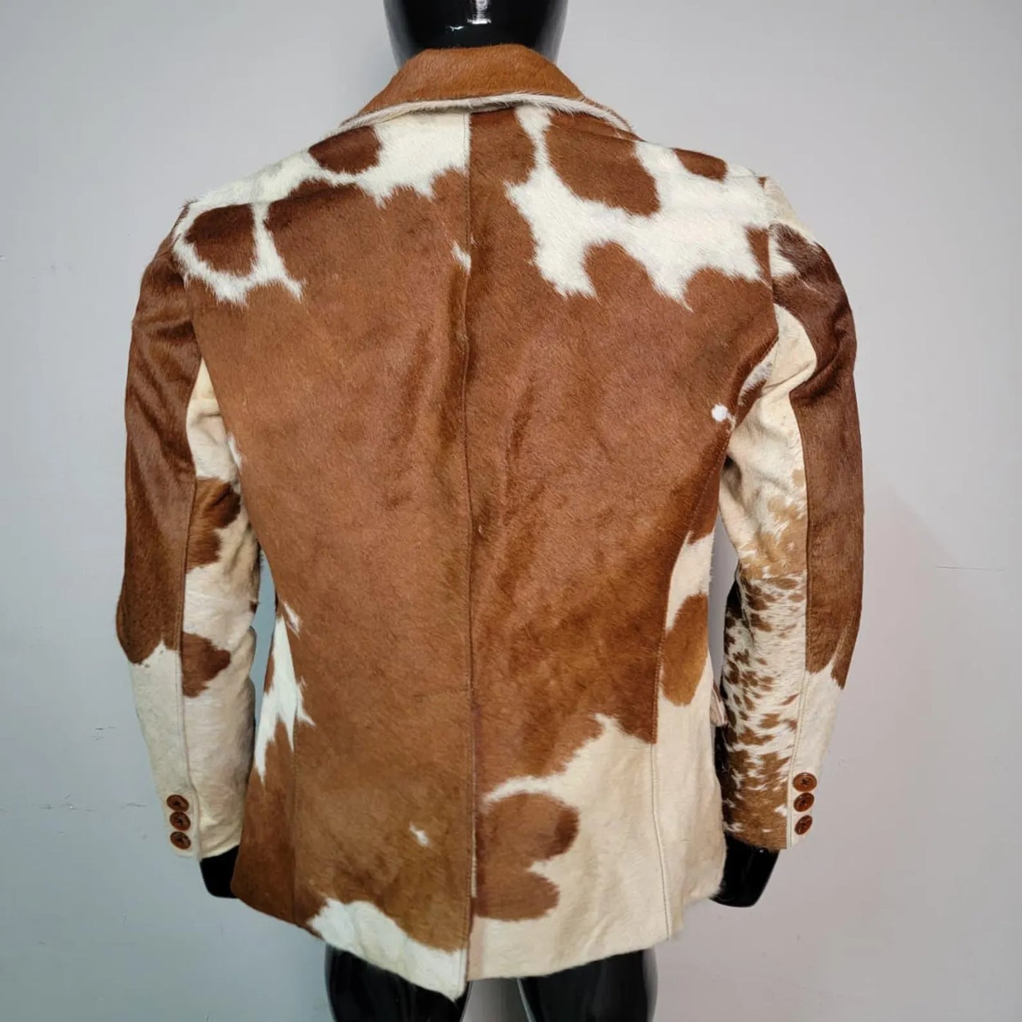 Handmade Brown White Cowhide Jacket for Men Hair On Hide Western Blazer