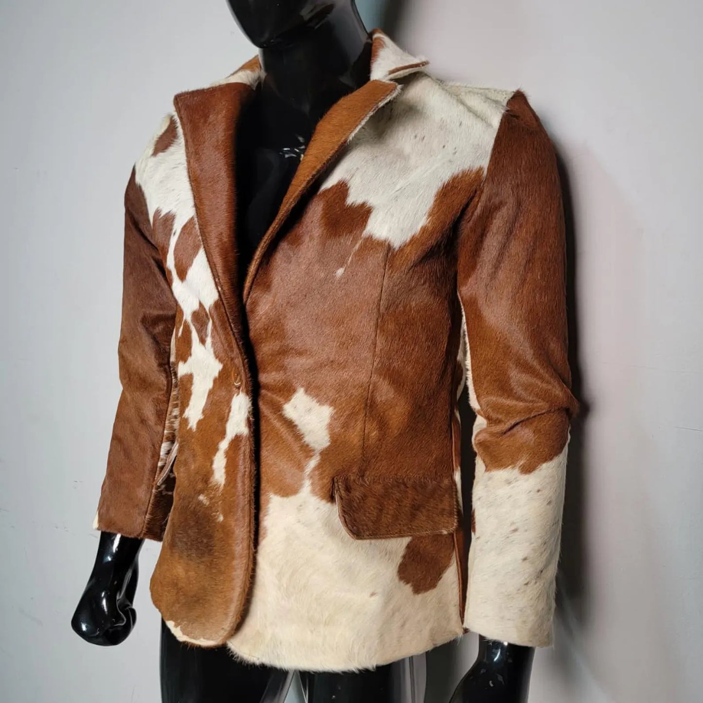 Handmade Brown White Cowhide Jacket for Men Hair On Hide Western Blazer