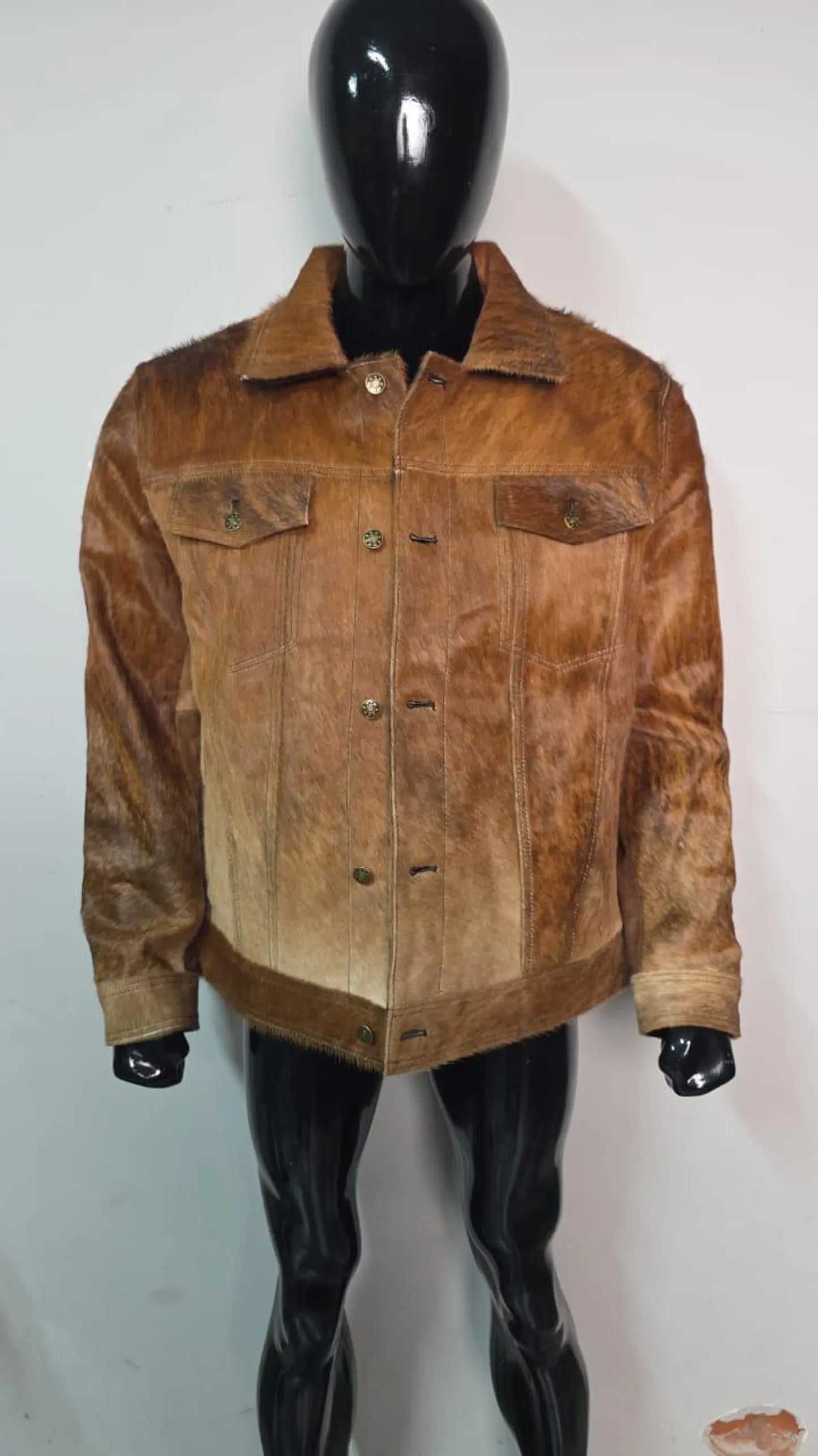 Handmade Brown Hair On Hide Jacket – Mens Western Jacket, Cowboy Trucker Style