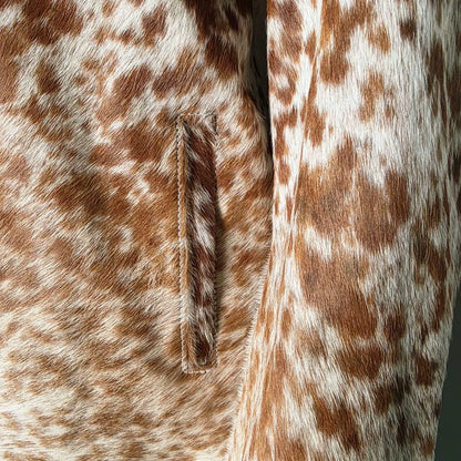 Handmade Brown White Speckled Cowhide Jacket, A Unique Western Hair on Hide Coat