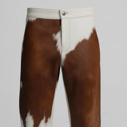Handmade Brown Cow Print Pants - Western Pants for Rodeo & Festival Outfits