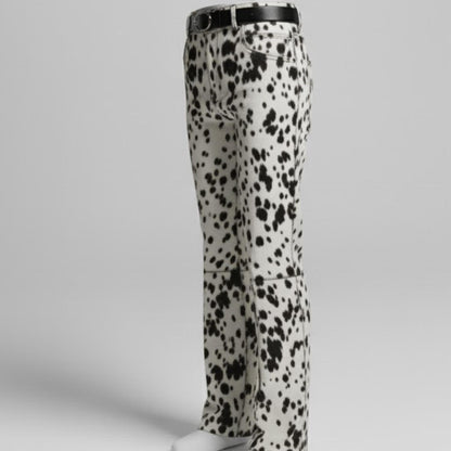 Handmade Faux Fur Cow Print Pants – Western Flared Trousers for Women