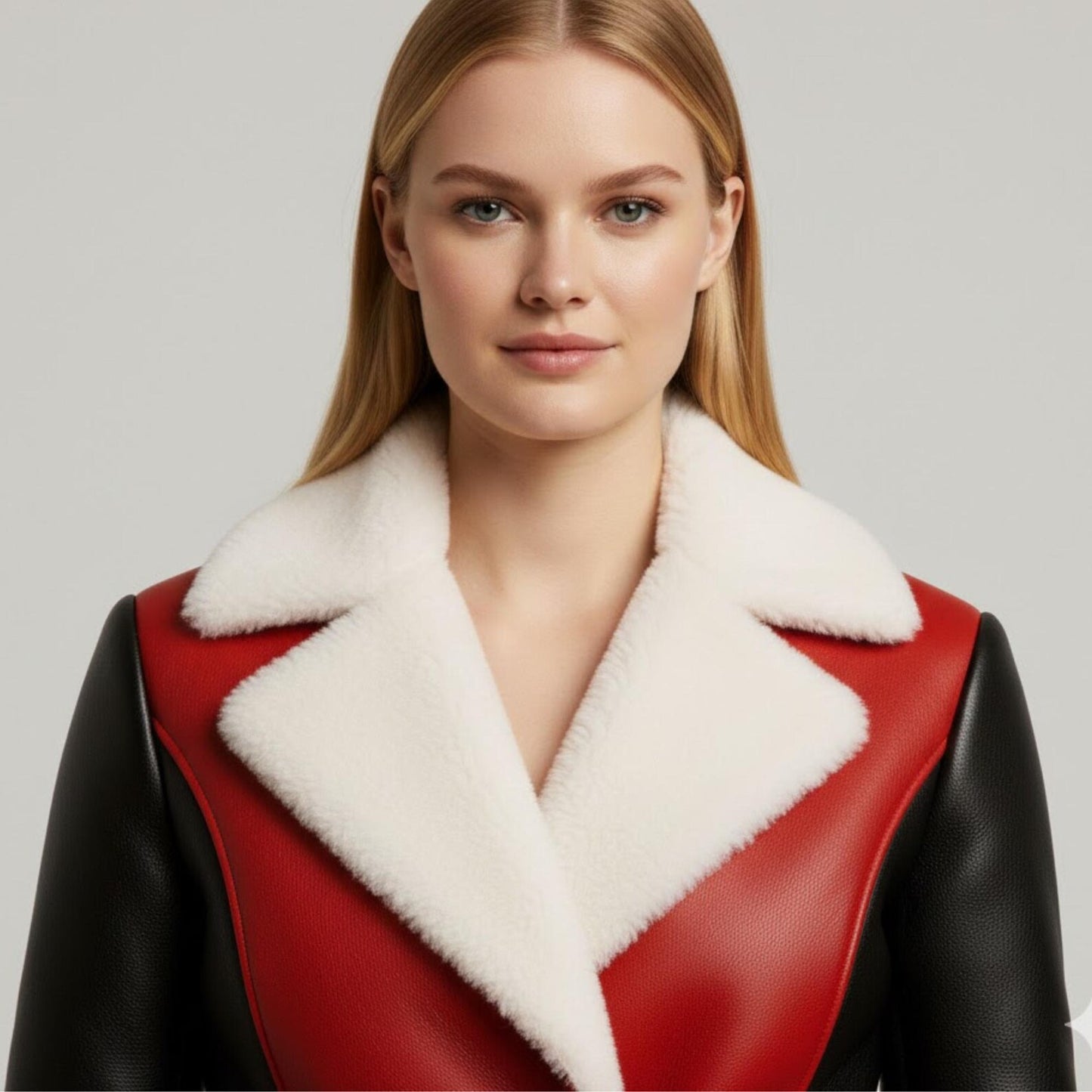 Custom Red Black Shearling Coat – Warm Faux Fur Winter Jacket for Women