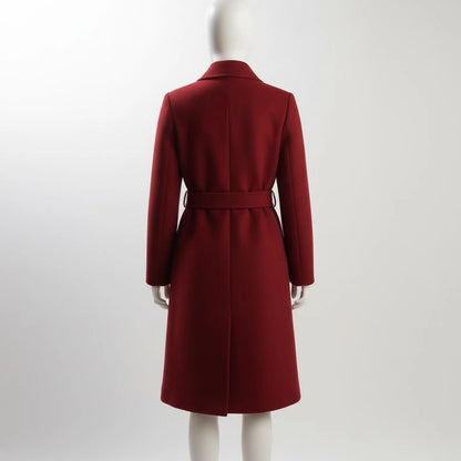 Handmade Red Wool Coat Women – Classic Belted Winter Outerwear, Minimalist Style