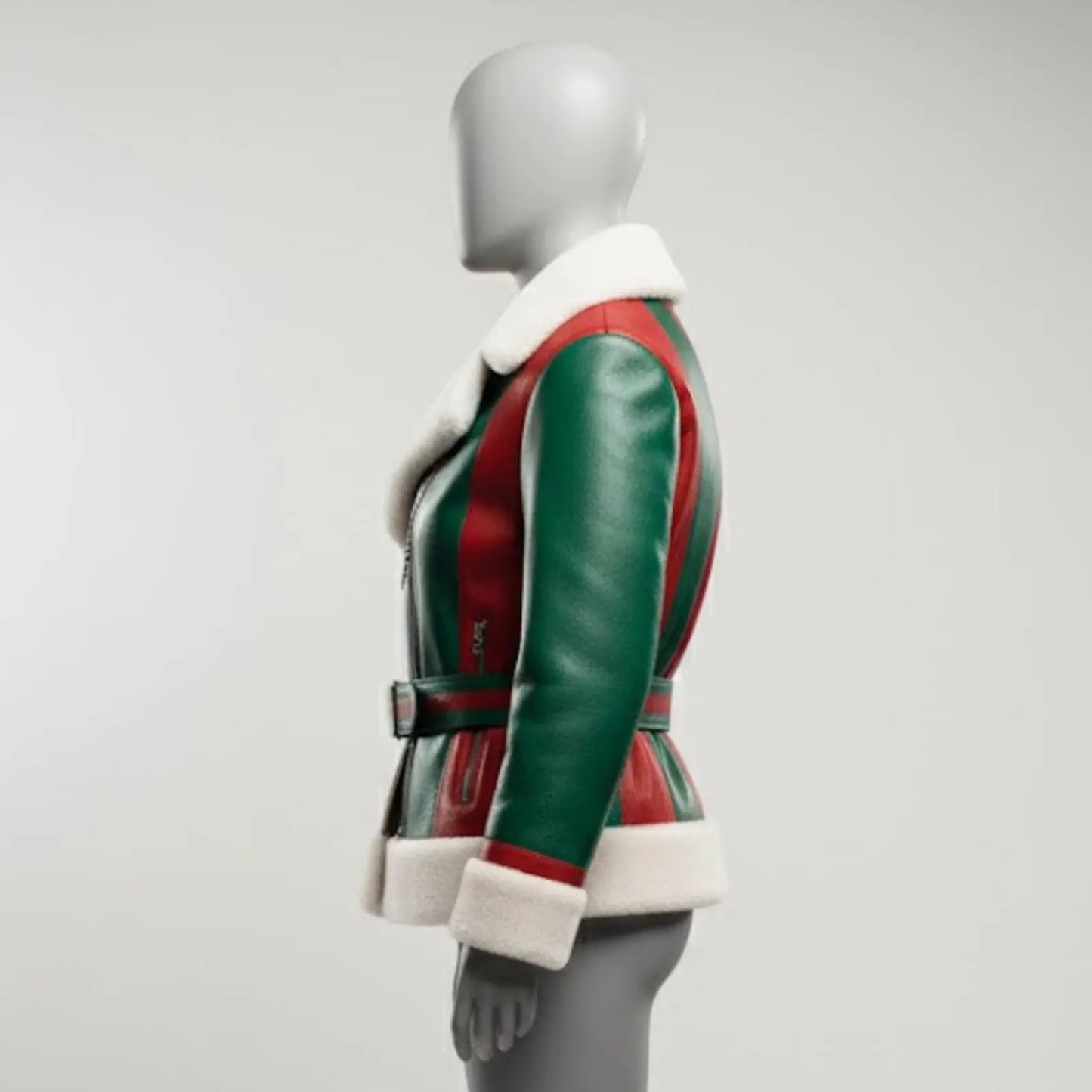 Handmade Red & Green Faux Leather Jacket – Festive Christmas Gift for Her