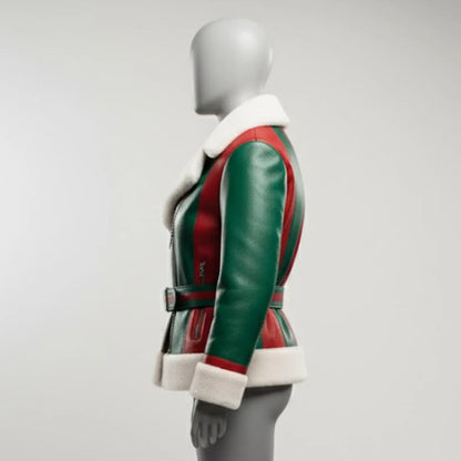 Handmade Red & Green Faux Leather Jacket – Festive Christmas Gift for Her