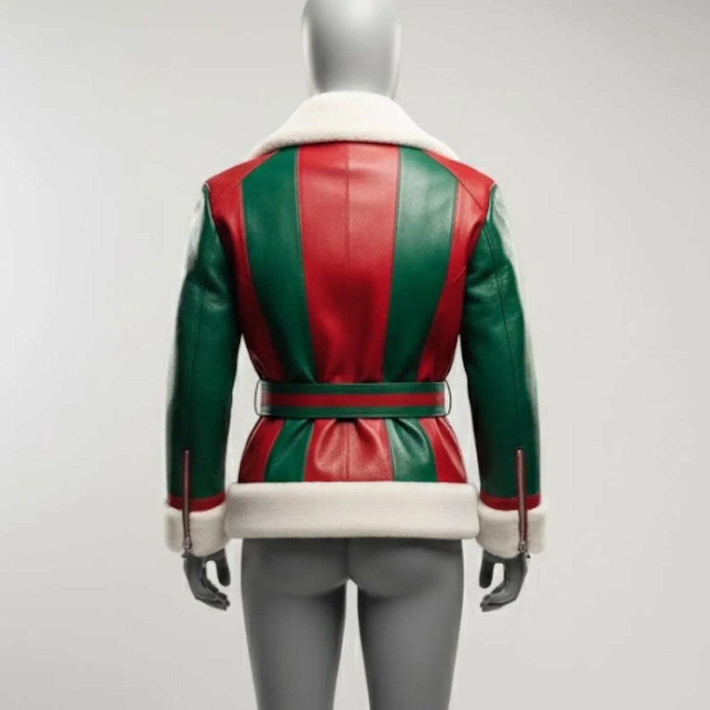 Handmade Red & Green Faux Leather Jacket – Festive Christmas Gift for Her