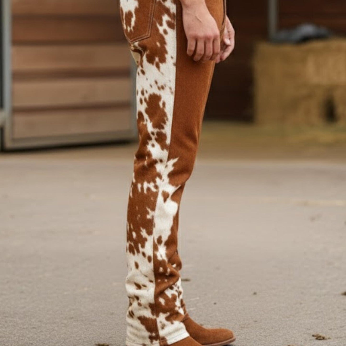 Handmade Brown Cowhide Pants – Men's Western Pants, Rodeo Patchwork Jeans.