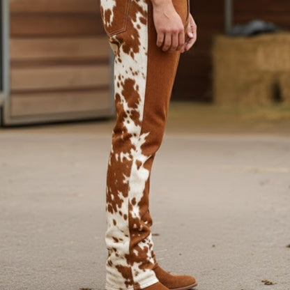 Handmade Brown Cowhide Pants – Men's Western Pants, Rodeo Patchwork Jeans.