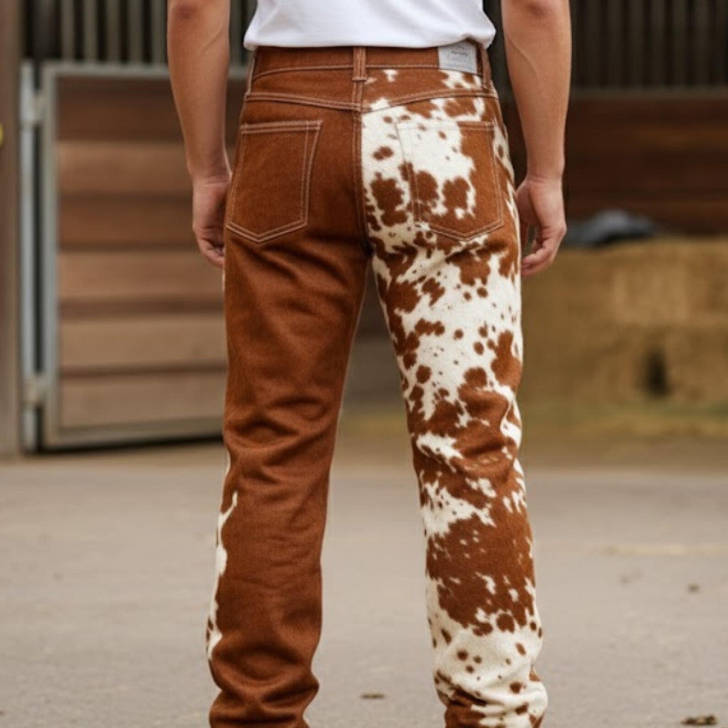Handmade Brown Cowhide Pants – Men's Western Pants, Rodeo Patchwork Jeans.
