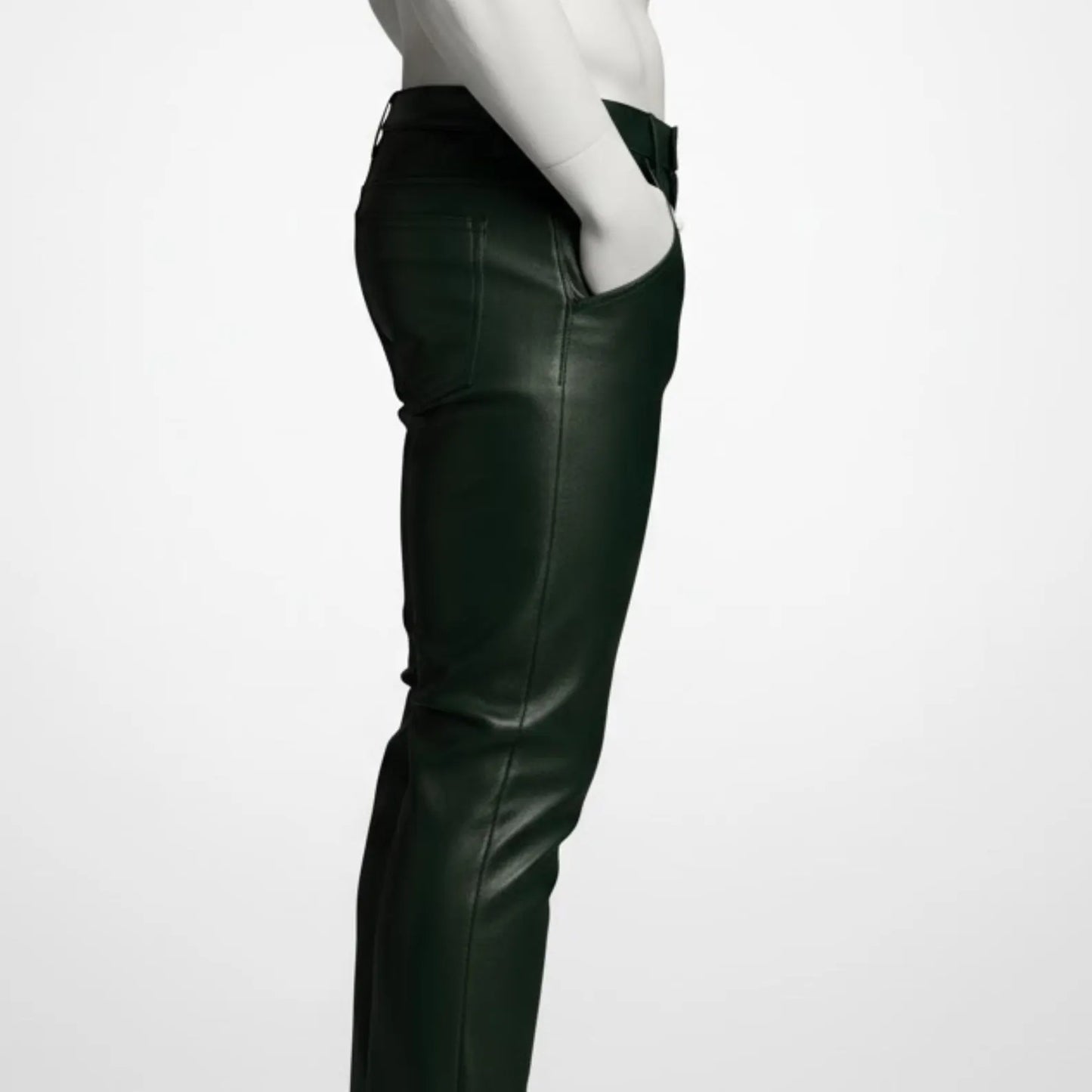 Handmade Green Biker Leather Pants for Men, Custom Edgy Streetwear Trousers Gift.