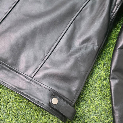 Handmade Black Leather Mens Jacket – Warm Fur Lined Biker Winter Coat