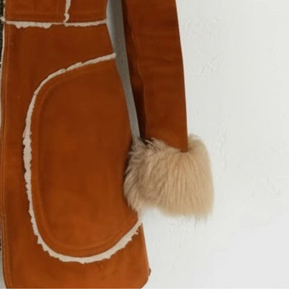 Unique Brown Shearling Coat - Women's Sheepskin Jacket Warm Winter Fashion