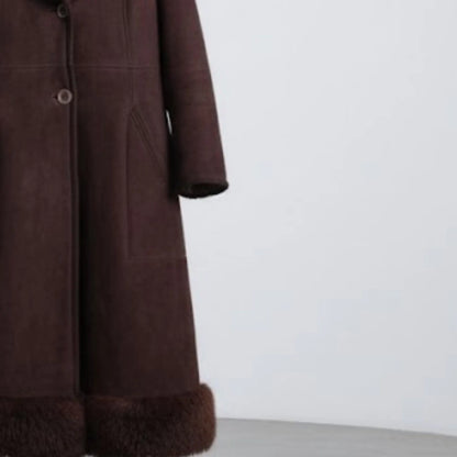Handmade Shearling Coat, Dark Brown, Cozy Fur Trim, for Winter Fashion