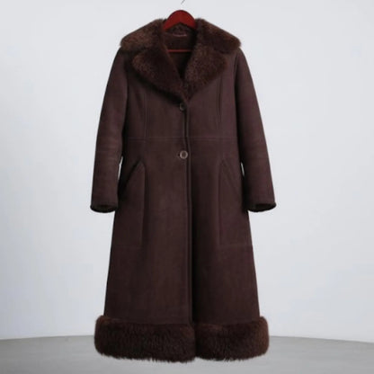 Handmade Shearling Coat, Dark Brown, Cozy Fur Trim, for Winter Fashion