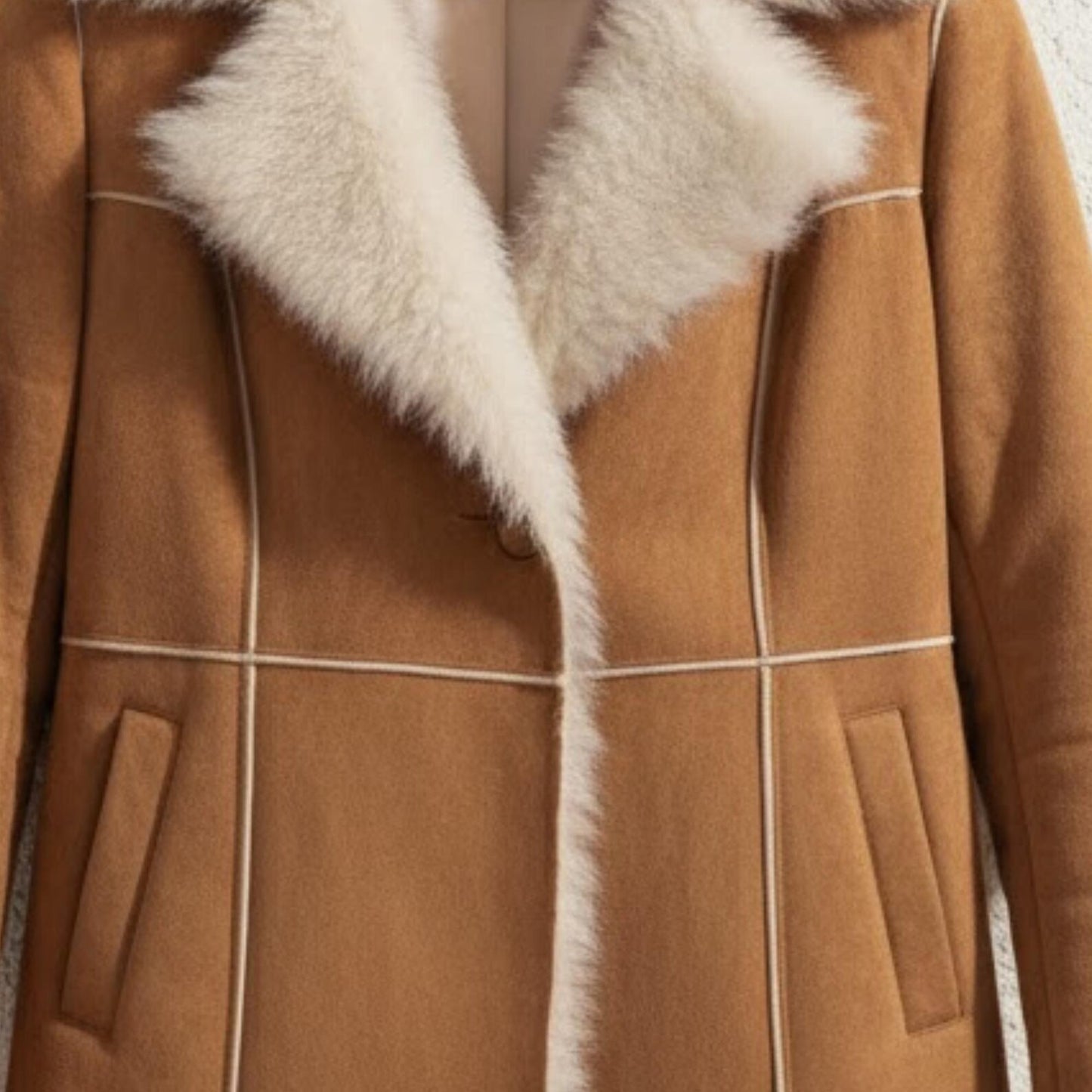 Handmade Camel Penny Lane Coat - 70s Style Faux Fur Shearling Jacket