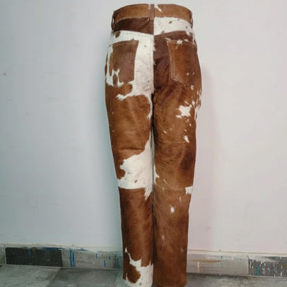 Handmade Brown Cowhide Pants – Real Hair On Hide Western Trousers for Rodeo