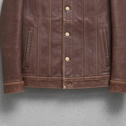Handmade Brown Leather Jacket – Genuine Mens Outerwear, Classic Style for Everyday Wear.