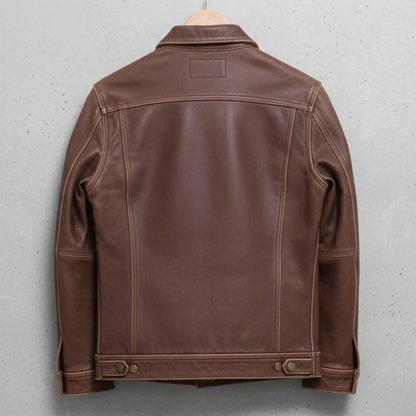 Handmade Brown Leather Jacket – Genuine Mens Outerwear, Classic Style for Everyday Wear.