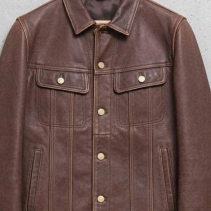 Handmade Brown Leather Jacket – Genuine Mens Outerwear, Classic Style for Everyday Wear.