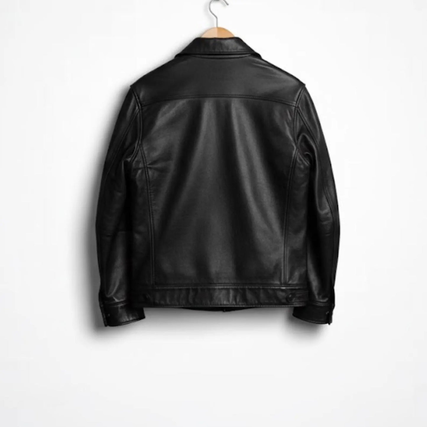 Handmade Black Leather Trucker Jacket – Men’s Vintage Style Coat