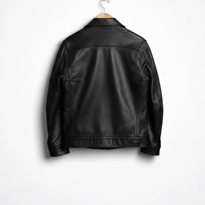 Handmade Black Leather Trucker Jacket – Men’s Vintage Style Coat