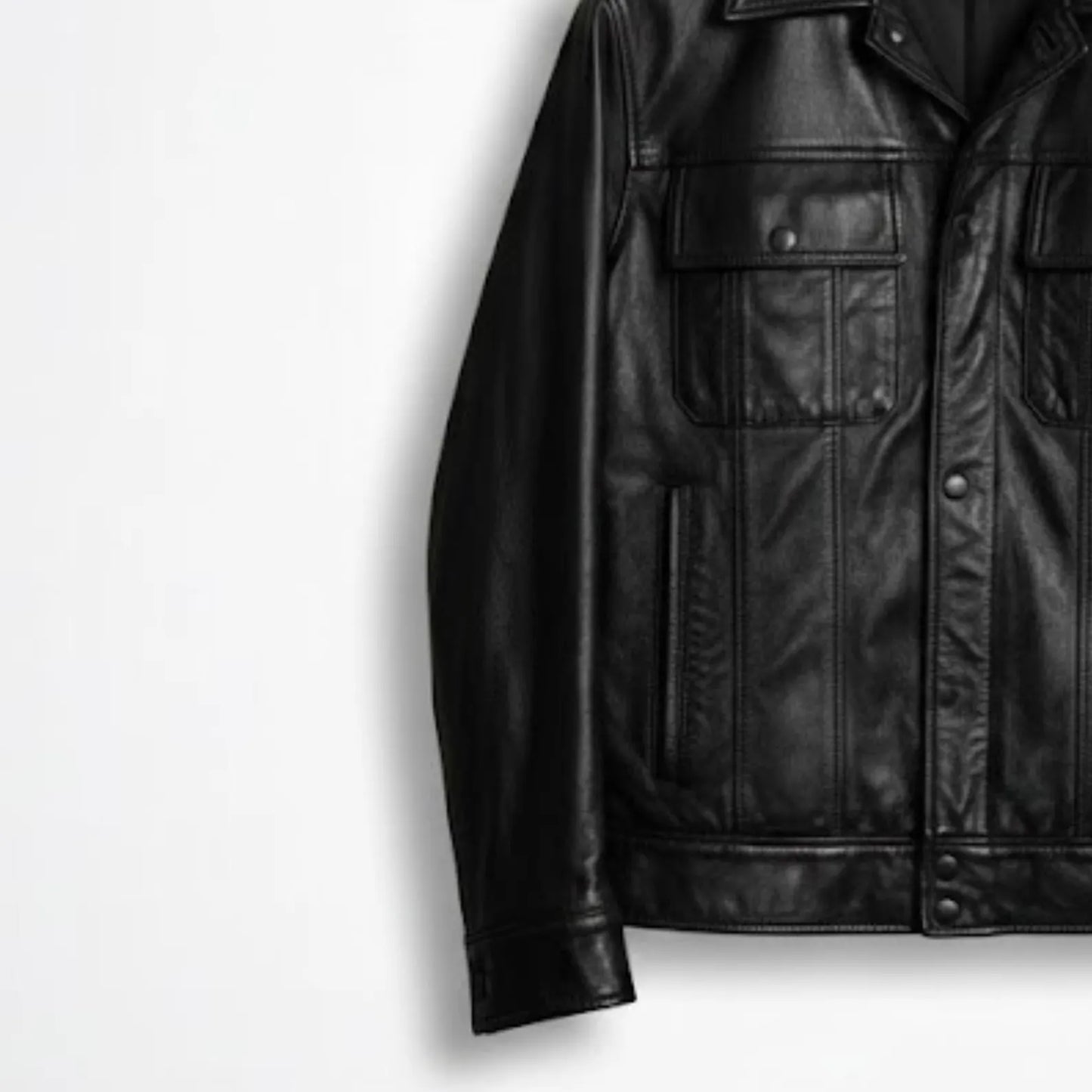 Handmade Black Leather Trucker Jacket – Men’s Vintage Style Coat