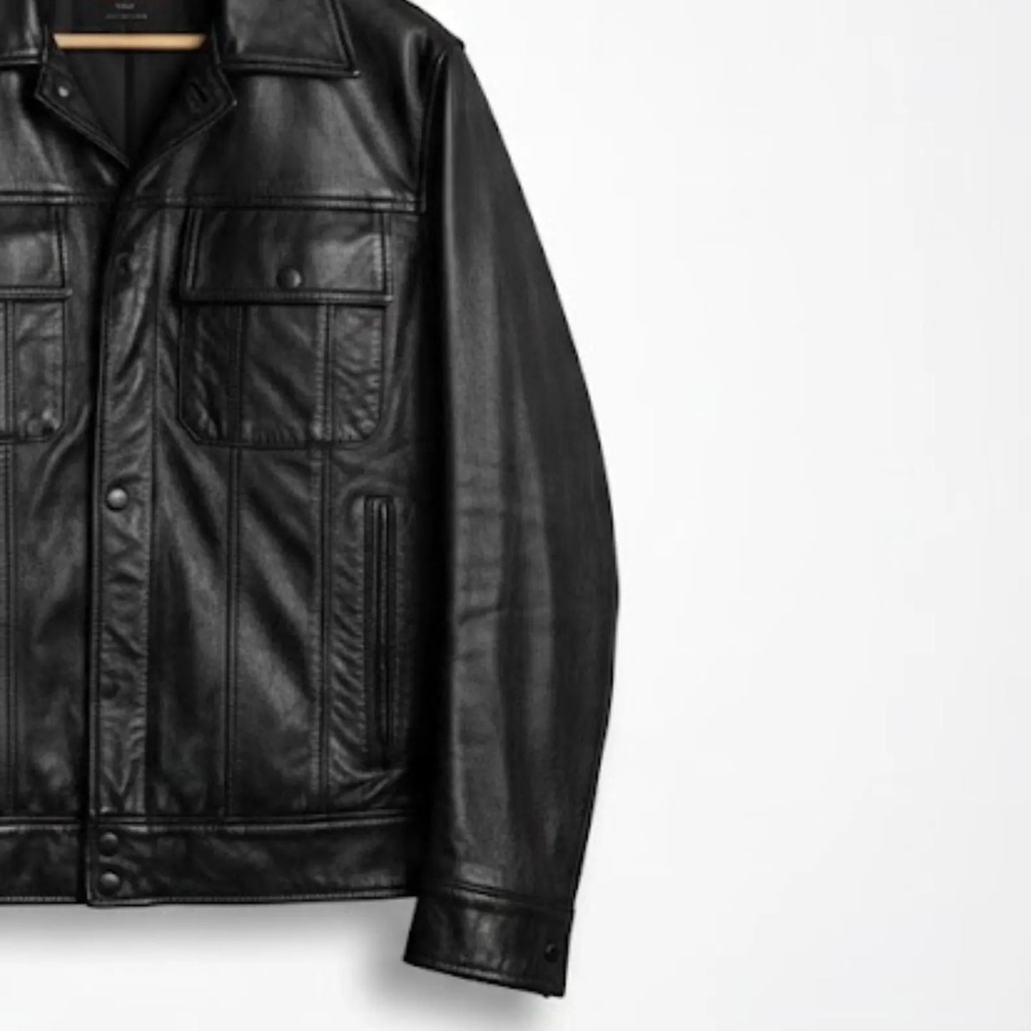 Handmade Black Leather Trucker Jacket – Men’s Vintage Style Coat