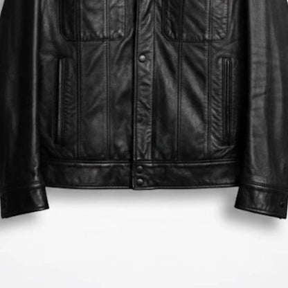 Handmade Black Leather Trucker Jacket – Men’s Vintage Style Coat