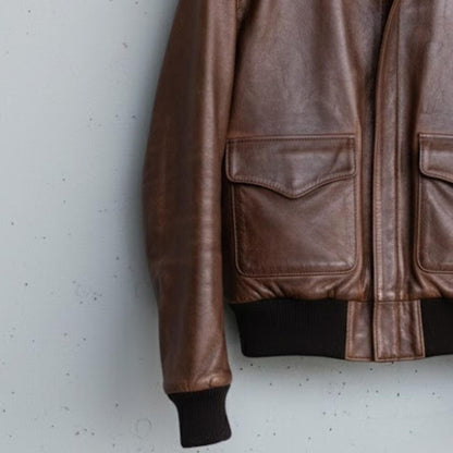 Handmade Brown Leather Jacket – Men's Bomber Style Outerwear Gift