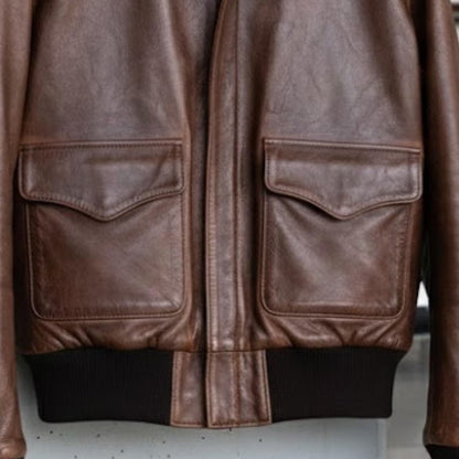 Handmade Brown Leather Jacket – Men's Bomber Style Outerwear Gift