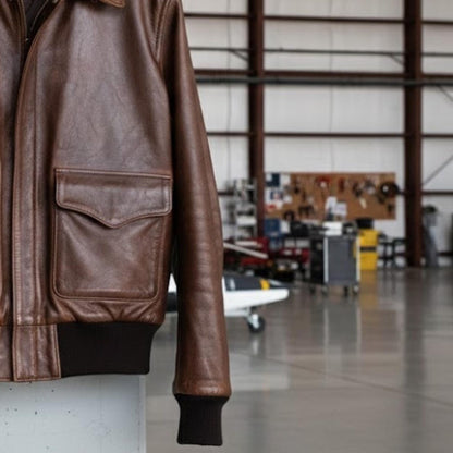 Handmade Brown Leather Jacket – Men's Bomber Style Outerwear Gift