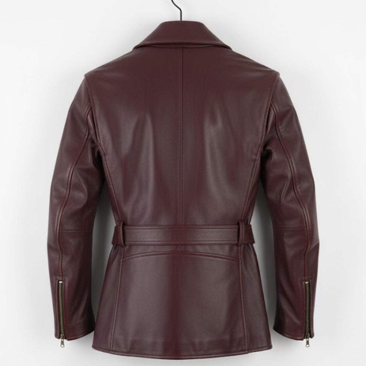 Handmade Maroon Real Leather Biker Jacket – Mens Motorcycle Coat