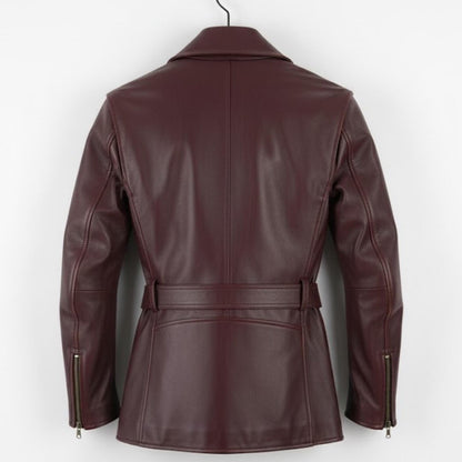 Handmade Maroon Real Leather Biker Jacket – Mens Motorcycle Coat