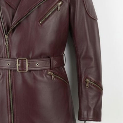 Handmade Maroon Real Leather Biker Jacket – Mens Motorcycle Coat