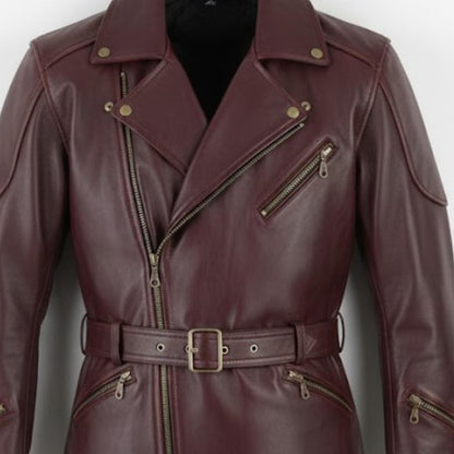 Handmade Maroon Real Leather Biker Jacket – Mens Motorcycle Coat