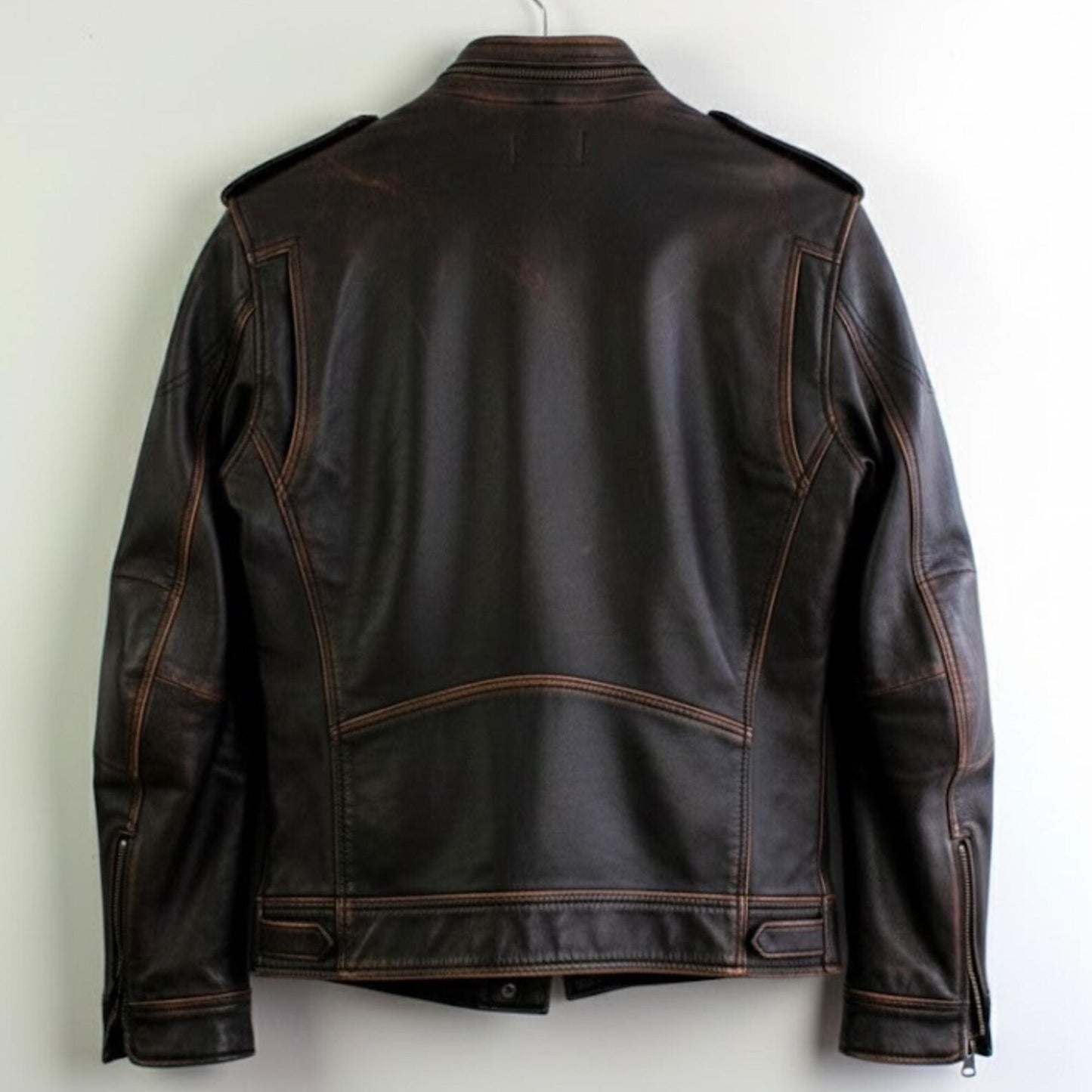 Men’s Distressed Brown Biker Coat Handmade Motorcycle Vintage Outerwear