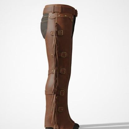 Handmade Brown Leather Cowboy Chaps – Mens Western Fringed Rodeo Gear.
