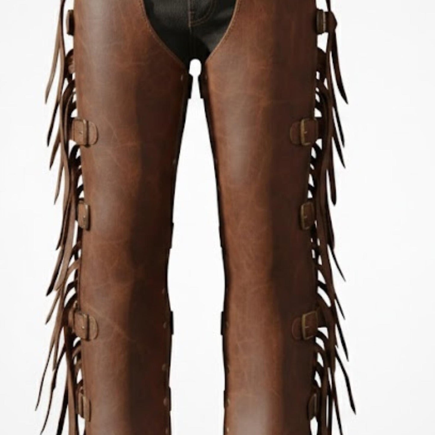 Handmade Brown Leather Cowboy Chaps – Mens Western Fringed Rodeo Gear.