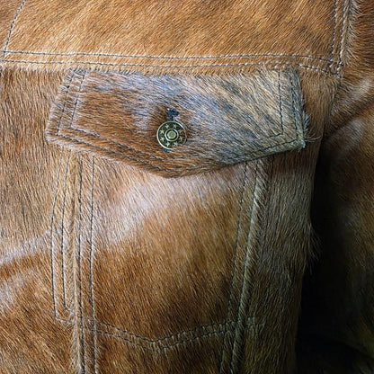 Handmade Brown Hair On Hide Jacket – Mens Western Jacket, Cowboy Trucker Style