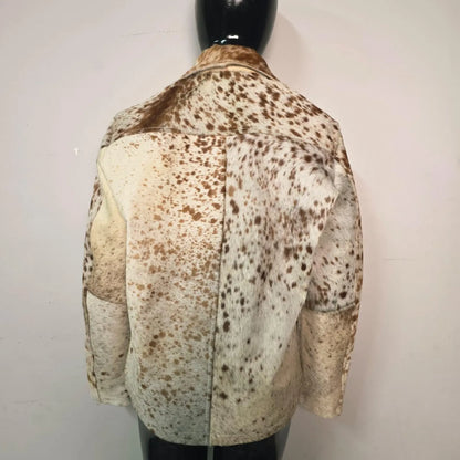 Handmade Brown White Speckled Cowhide Jacket, A Unique Western Hair on Hide Coat