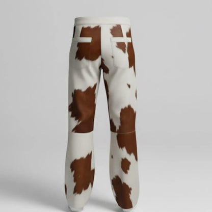 Handmade Brown Cow Print Pants - Western Pants for Rodeo & Festival Outfits