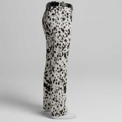 Handmade Faux Fur Cow Print Pants – Western Flared Trousers for Women