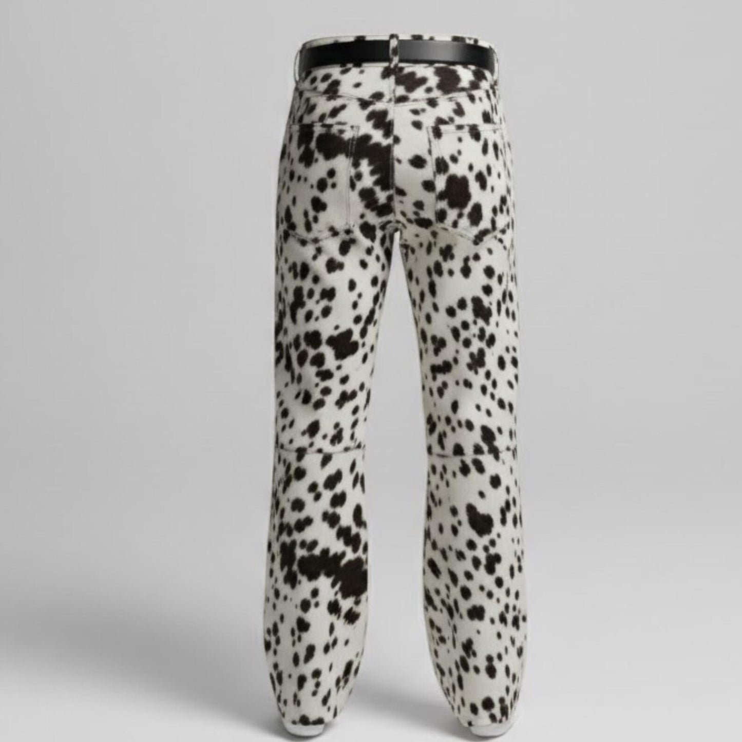 Handmade Faux Fur Cow Print Pants – Western Flared Trousers for Women