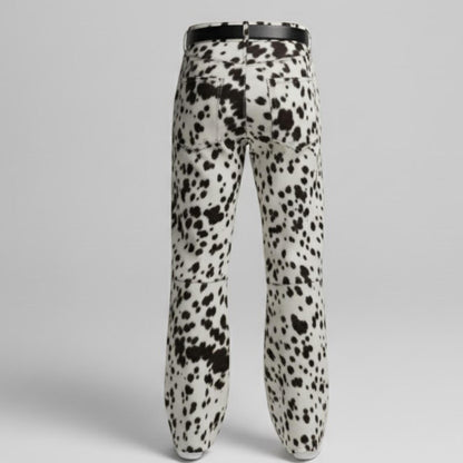 Handmade Faux Fur Cow Print Pants – Western Flared Trousers for Women